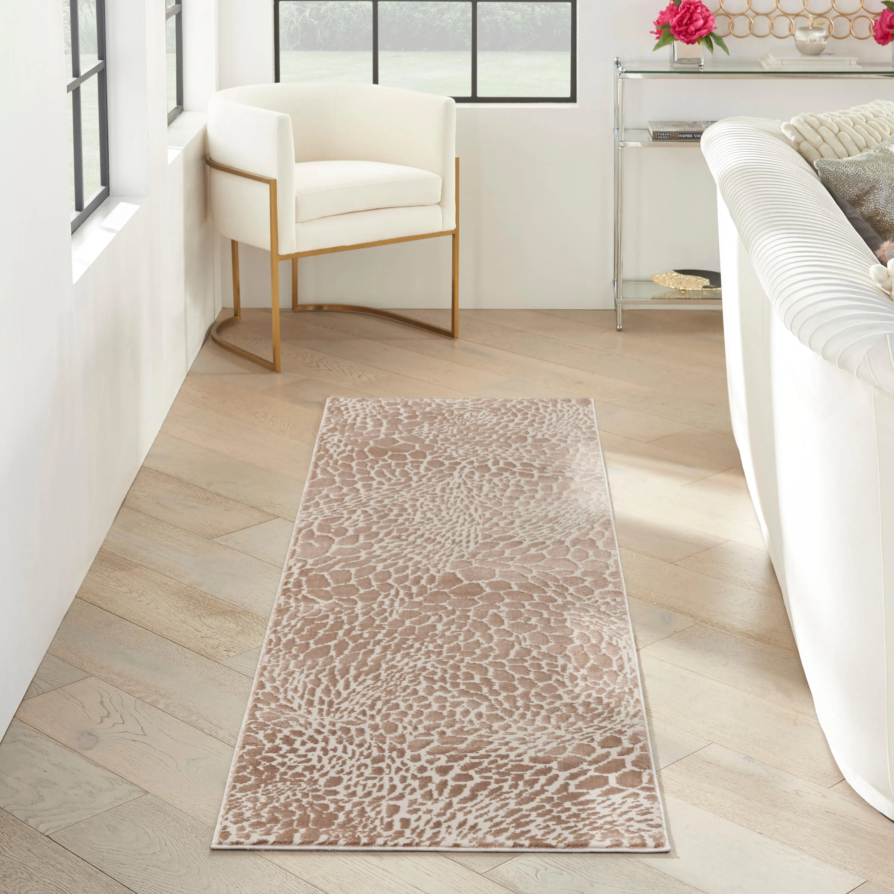 Nourison Home Desire Animal Print 2'3" x 7'6" Runner Rug, Camel Brown | Ashley