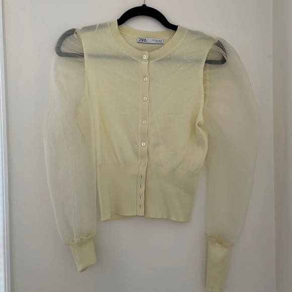 Butter yellow puff sleeve cardigan from ZARA | Poshmark