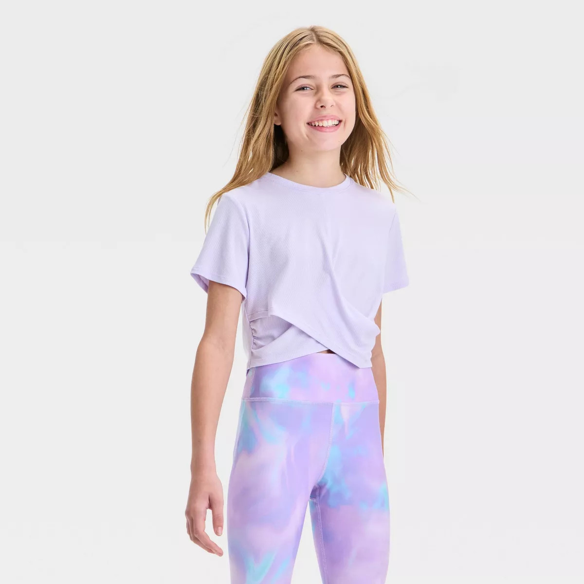 Girls' Twist Front Ribbed T-Shirt - All In Motion™ | Target