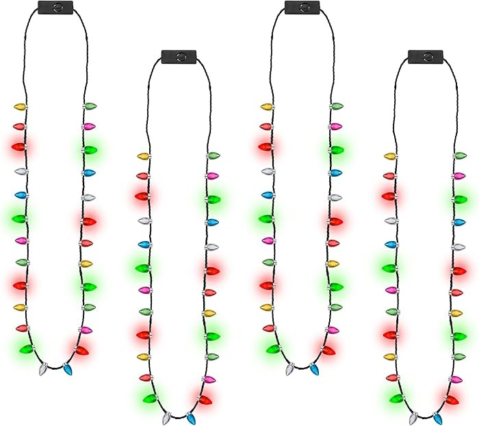 Light up Christmas Necklace, 4pcs Xmas Bulb Necklaces Accessories Bulk, Colorful Glow 3D Xmas Bul... | Amazon (US)