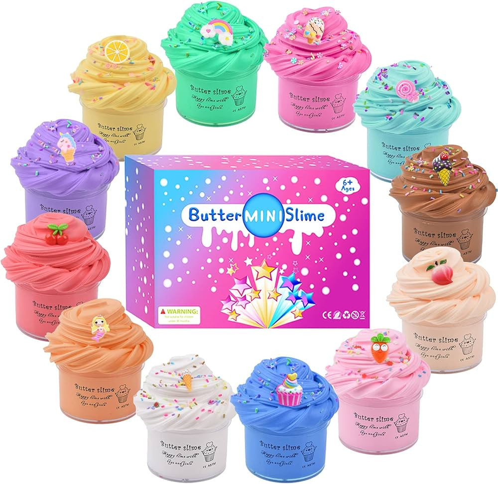 12 Pack Butter Slime Kit, with Unicorn, Fruit, Ice Cream Mini Scented Slime Charms Suppulies, Par... | Amazon (US)