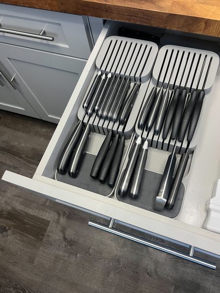 I love these in drawer knife blocks/ organizers! They keep clutter off the countertops while keeping the knives sharp in the drawer. 

Kitchen organization, home organization, kitchen, drawer inserts

#LTKfindsunder50 #LTKhome