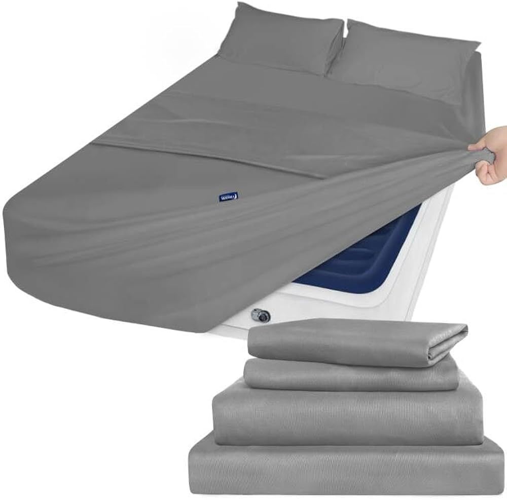 Air Mattress Queen Sheet Set - Extra Deep Pocket Queen Size Sheet Set - 4 Piece Queen Bed Set Fad... | Amazon (US)