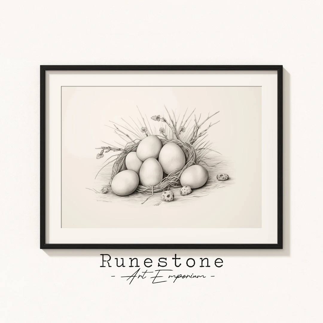 Easter Eggs Nest Sketch Print | Spring Wall Art | Minimal Portrait | Pencil Drawing Home Decor | ... | Etsy (US)