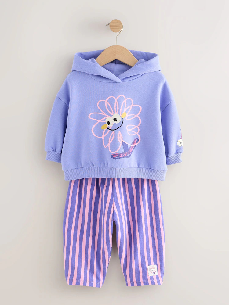 Purple Stripe Flower Hoodie & Barrel Leg Joggers Set (3mths-7yrs) | Next US