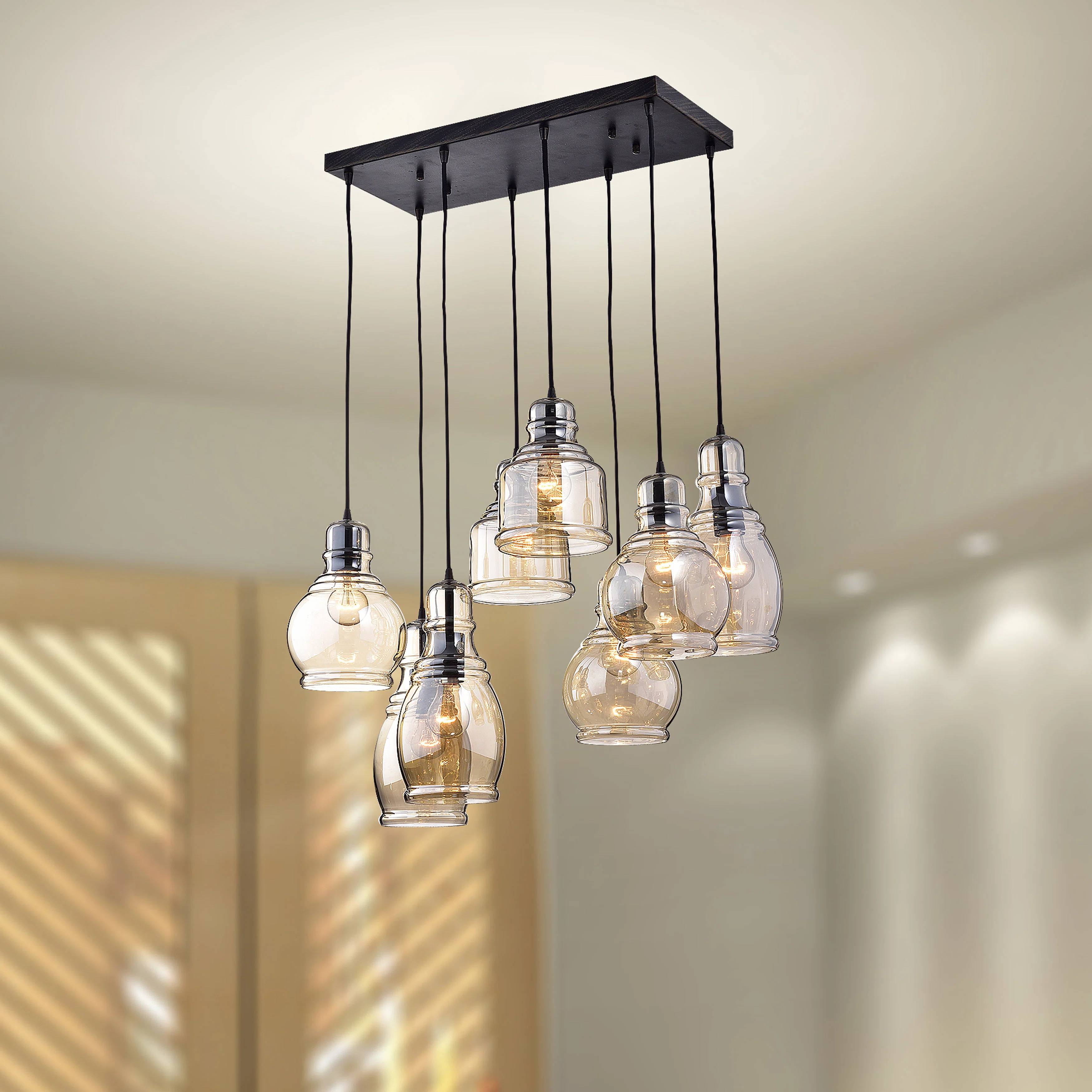 Nickelson 8 - Light Antique Black  Cognac Glass Cluster Jar Pendant | Wayfair North America