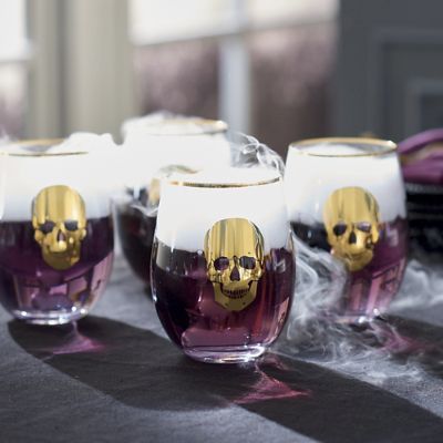 Gold Skull Stemless Wine Glasses, Set of Four | Grandin Road | Grandin Road