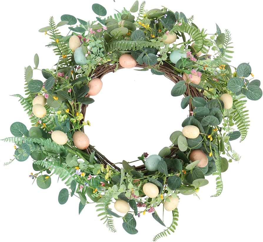 WINDUDU 22" Easter Wreath Decorations for The Home Spring Eucalyptus Grapevine Wreath Decor with ... | Amazon (US)