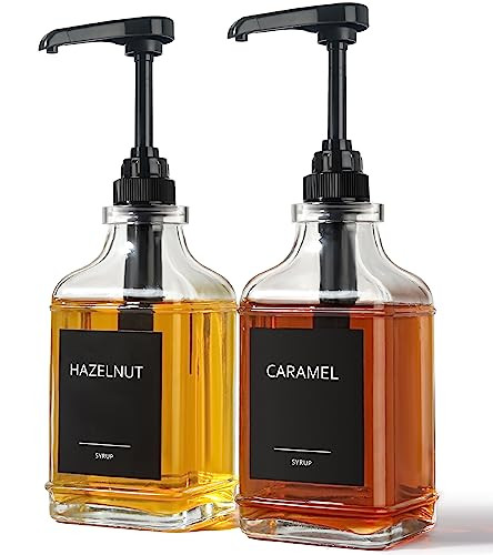 GMISUN Coffee Syrup Dispenser, 16oz Syrup Pump Dispenser for Coffee Bar Accessories, Square Glass Syrup Bottle for Coffee Bar Essentials, Simple Maple Syrup Bottles with 1/4oz Large Capacity Pump | Amazon (US)