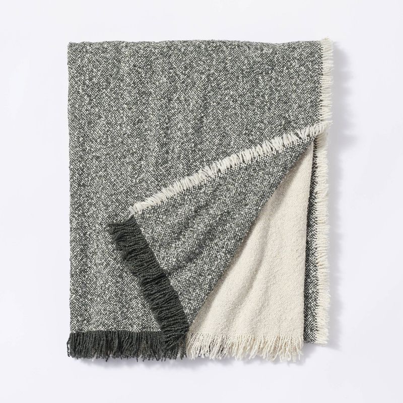 Color Block Boucle Throw Blanket with Frayed Edges Cream/Green - Threshold™ designed with Studi... | Target