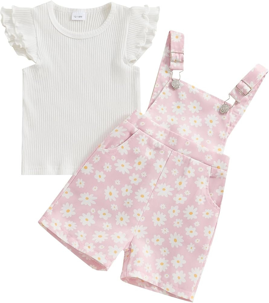 Kids Baby Girl Summer Clothes T-Shirt Tops Suspender Overalls Shorts Toddler Infant Outfit | Amazon (US)