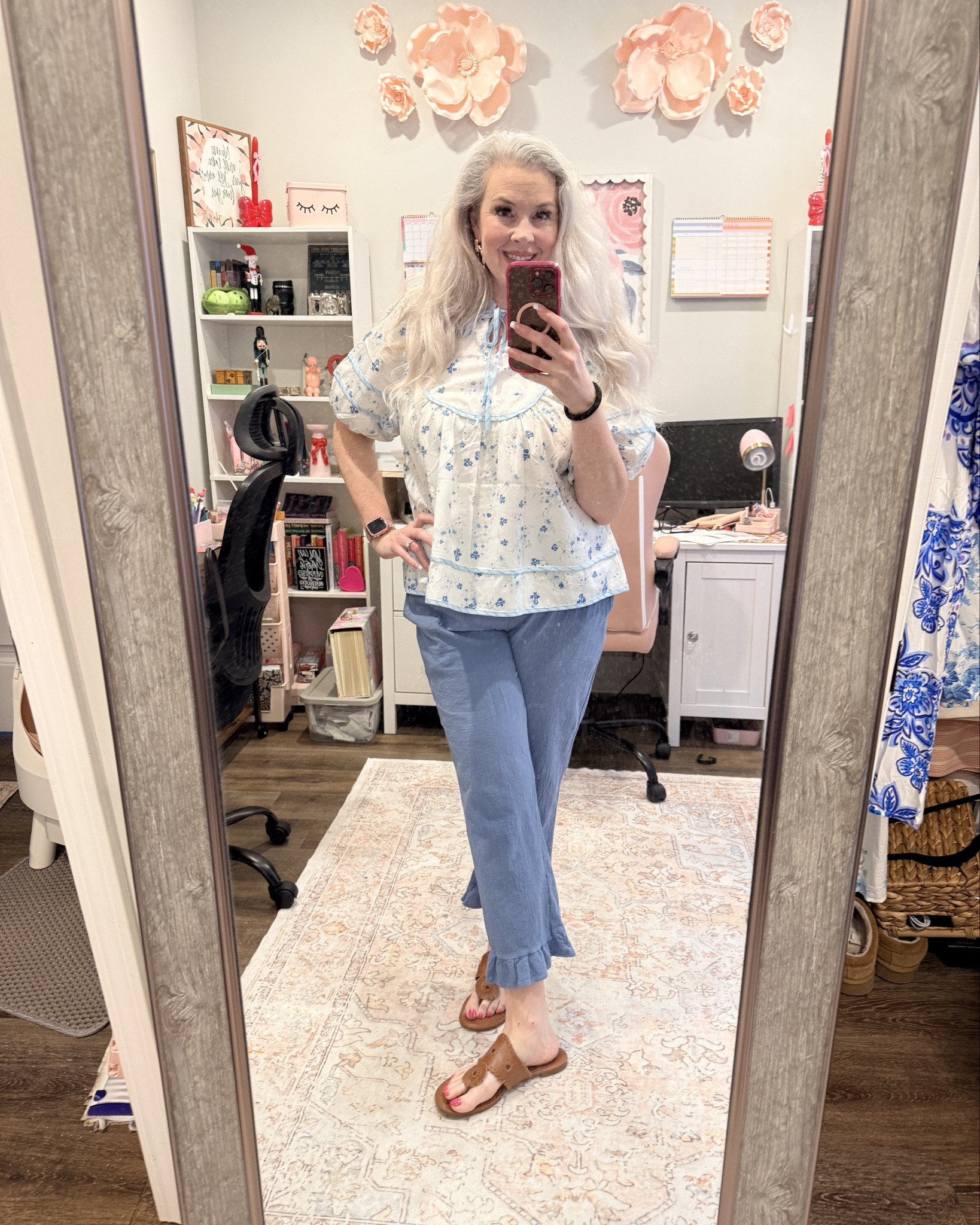 The cutest Spring outfit!  Love the ruffles on the pants and the elastic waist! Wearing a L in pants and an XL in the top.  Definitely could have sized down. 

#LTKootd