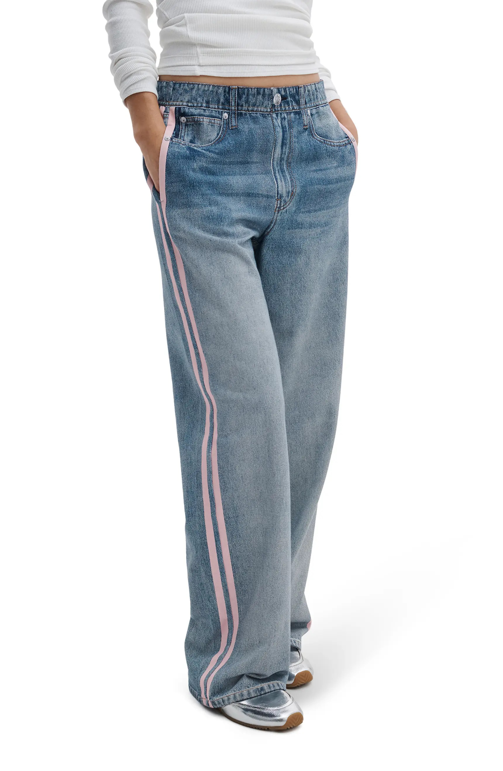 Miramar Side Stripe High Waist Wide Leg Cotton Terry Sweatpant Track Pants | Nordstrom