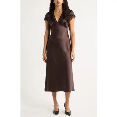 Open Edit Lace Trim Satin Dress in Teal Marina at Nordstrom, Size Xx-Small | Nordstrom