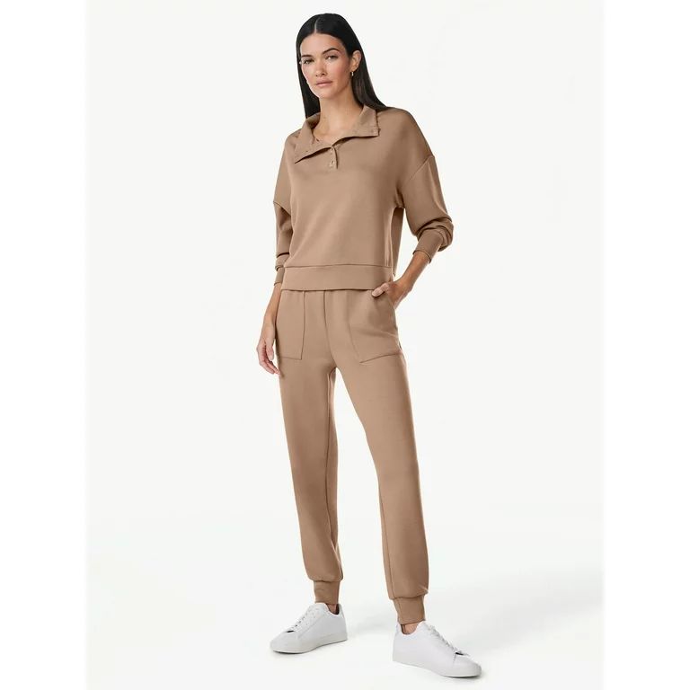 Scoop Women's Scuba Knit Button Neck Sweatshirt, Sizes XS-XXL - Walmart.com | Walmart (US)