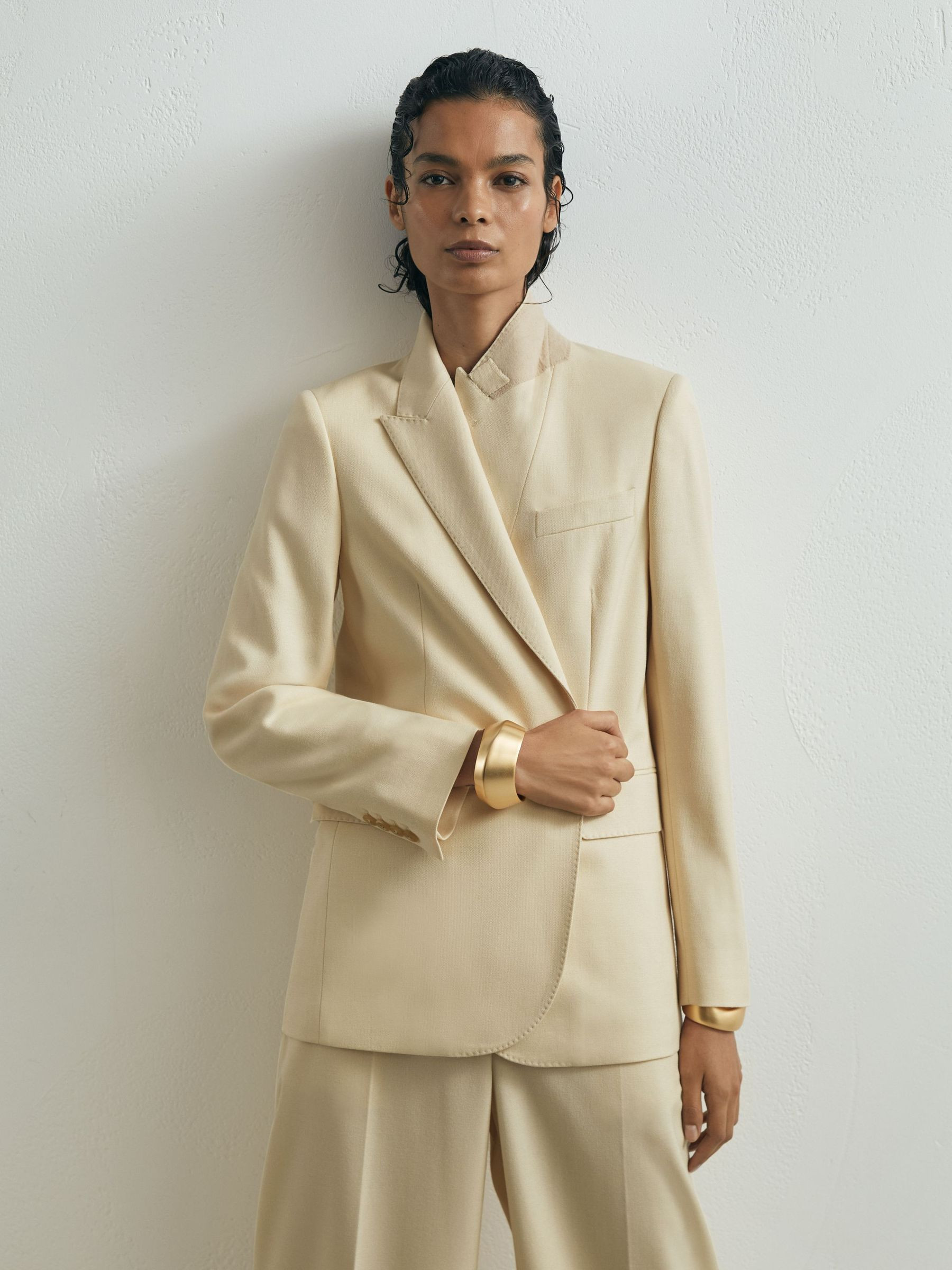 Reiss Atelier Silk-Wool Single-Breasted Suit Blazer in Cream - REISS | Reiss UK