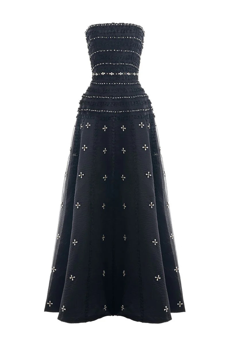 CULT MIA X HAPPY CLOTHING TERRY STRAPLESS STONE ORGANZA MAXI DRESS IN BLACK | HAPPY CLOTHING | CU... | CULT MIA UK LTD