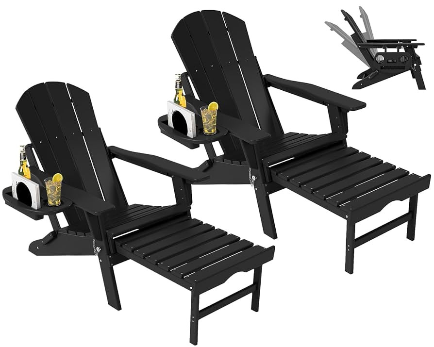Adjustable Adirondack Chair with Retractable Ottoman Set of 2, HDPE Folding Adirondack Chair with... | Amazon (US)