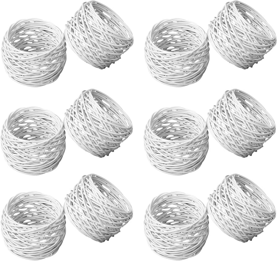 ITOS365 Handmade White Round Mesh Napkin Rings Holder for Dinning Table Parties Everyday, Set of ... | Amazon (US)