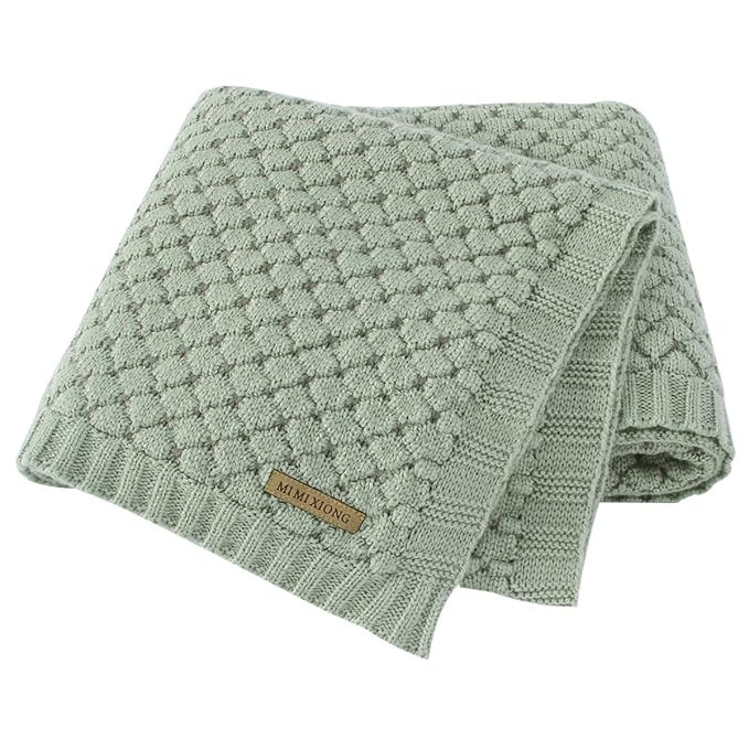 mimixiong Baby Blanket Knitted Soft Swaddling Receiving Baby Blankets for Crib Stroller Sage Gree... | Amazon (US)