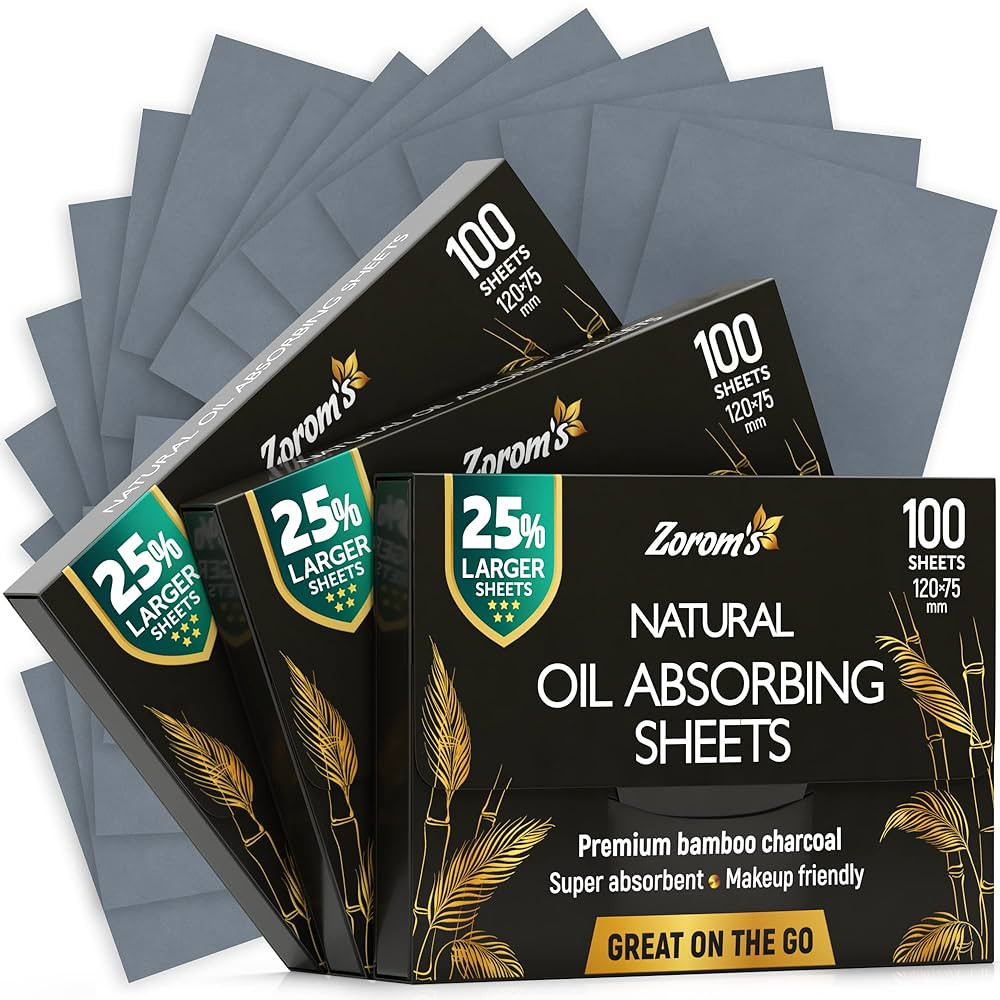Natural Oil Blotting Sheets for Face with Bamboo Charcoal - 25% Larger - 3pk/300 Makeup Friendly ... | Amazon (US)
