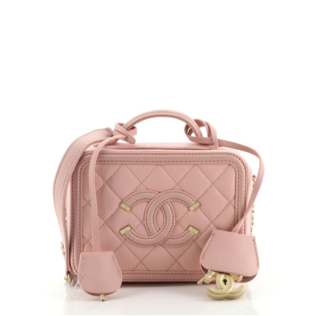 Chanel Filigree Vanity Case Quilted Caviar Small Pink 6957012 | Rebag