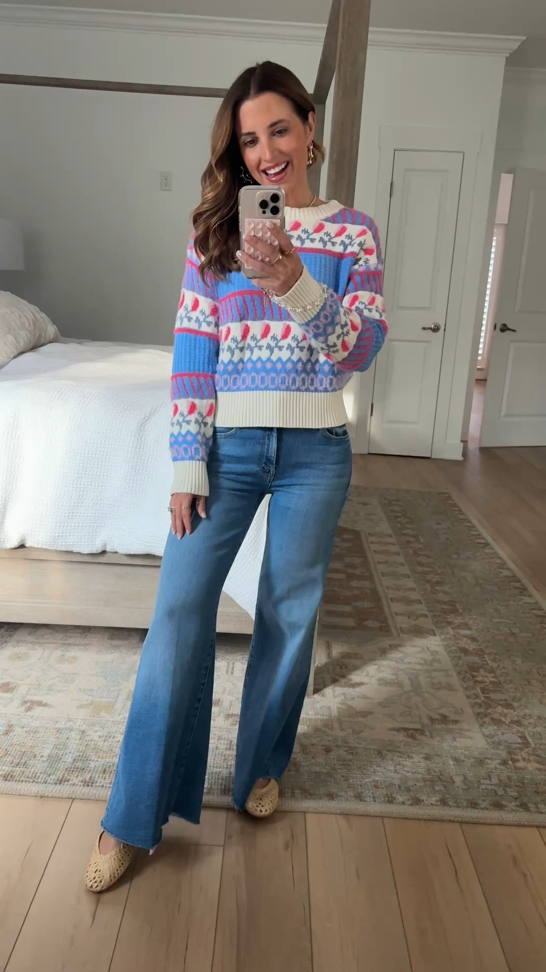 My outfit of the day! Winter outfit. Spring outfit. Mother petite wide leg jeans, size 24 petite - comes in regular length, too (linked below). Target sweater in XXS. Target straw ballet flats are TTS. 

#LTKgrwm #LTKootd #LTKPetite