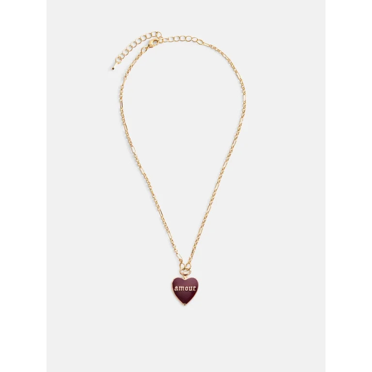 Free Assembly Women's Amour Heart Pendant Necklace, 16" + 3" Extender | Walmart (US)
