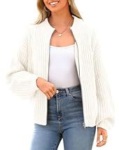 PRETTYGARDEN Women's Chunky Knit Open Front Sweater Long Sleeve Zipper Loose Short Cardigan Outerwea | Amazon (US)