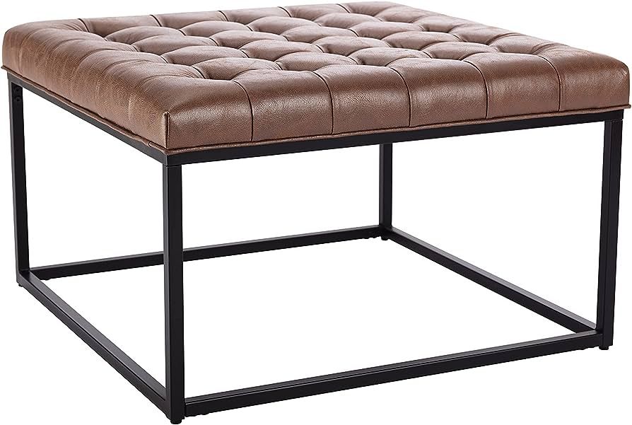 Wovenbyrd Modern Square Button Tufted Ottoman Footstool with Metal Base, 28-Inch by 28-Inch, Light B | Amazon (US)