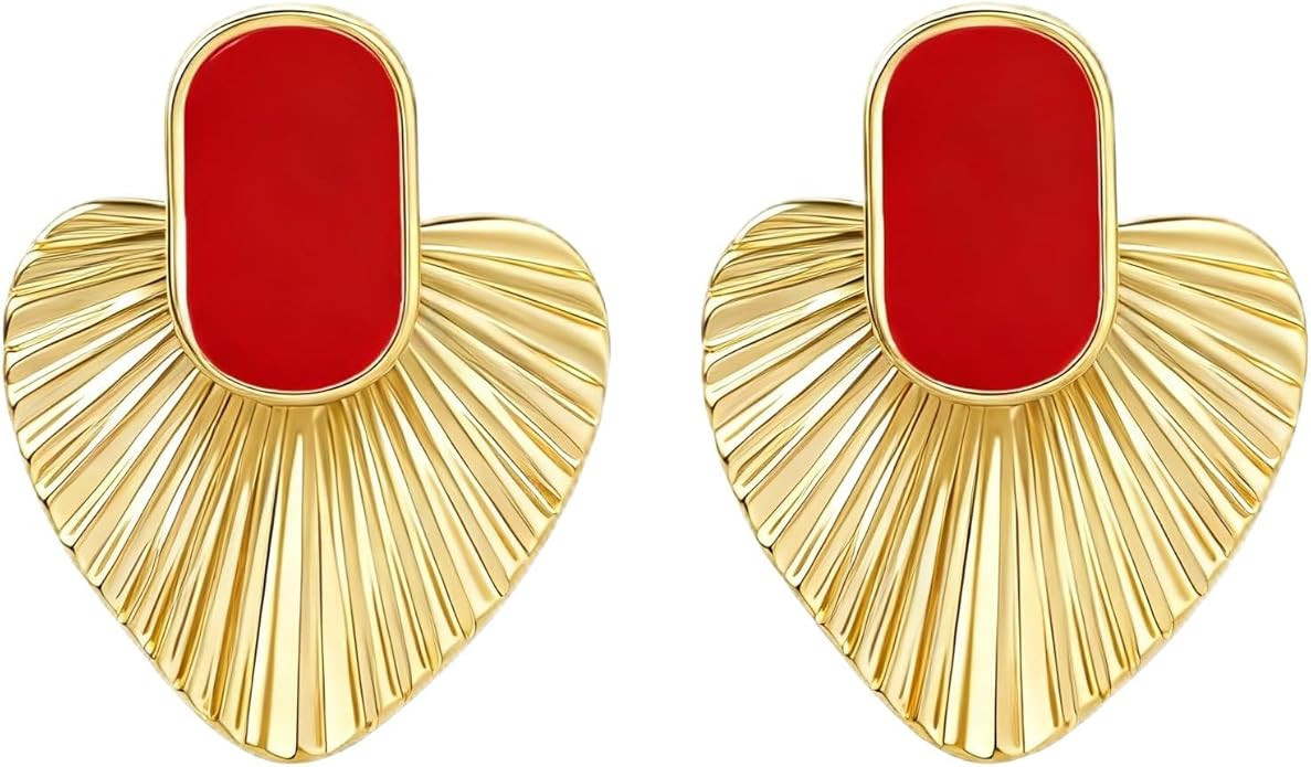 Black/White/Red/Green/Blue/Brown Heart Earrings for Women, 24K Gold Plated Vintage Gold Earrings ... | Amazon (US)