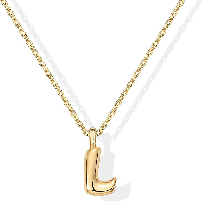 PAVOI 14K Gold Plated Dainty Chunky Bubble Initial Letter Pendant Necklace for Women | Alphabet L... | Amazon (US)