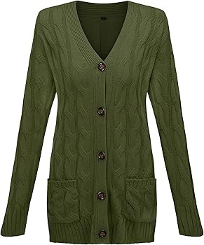II ININ Women's Cable Knit Sweater Open Front Cardigan Long Sleeve Button Loose Outerwear Coat | Amazon (US)
