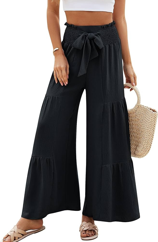 Blooming Jelly Women Linen Pants Summer Vacation Outfits Wide Leg High Waisted Pants Palazzo Flow... | Amazon (US)