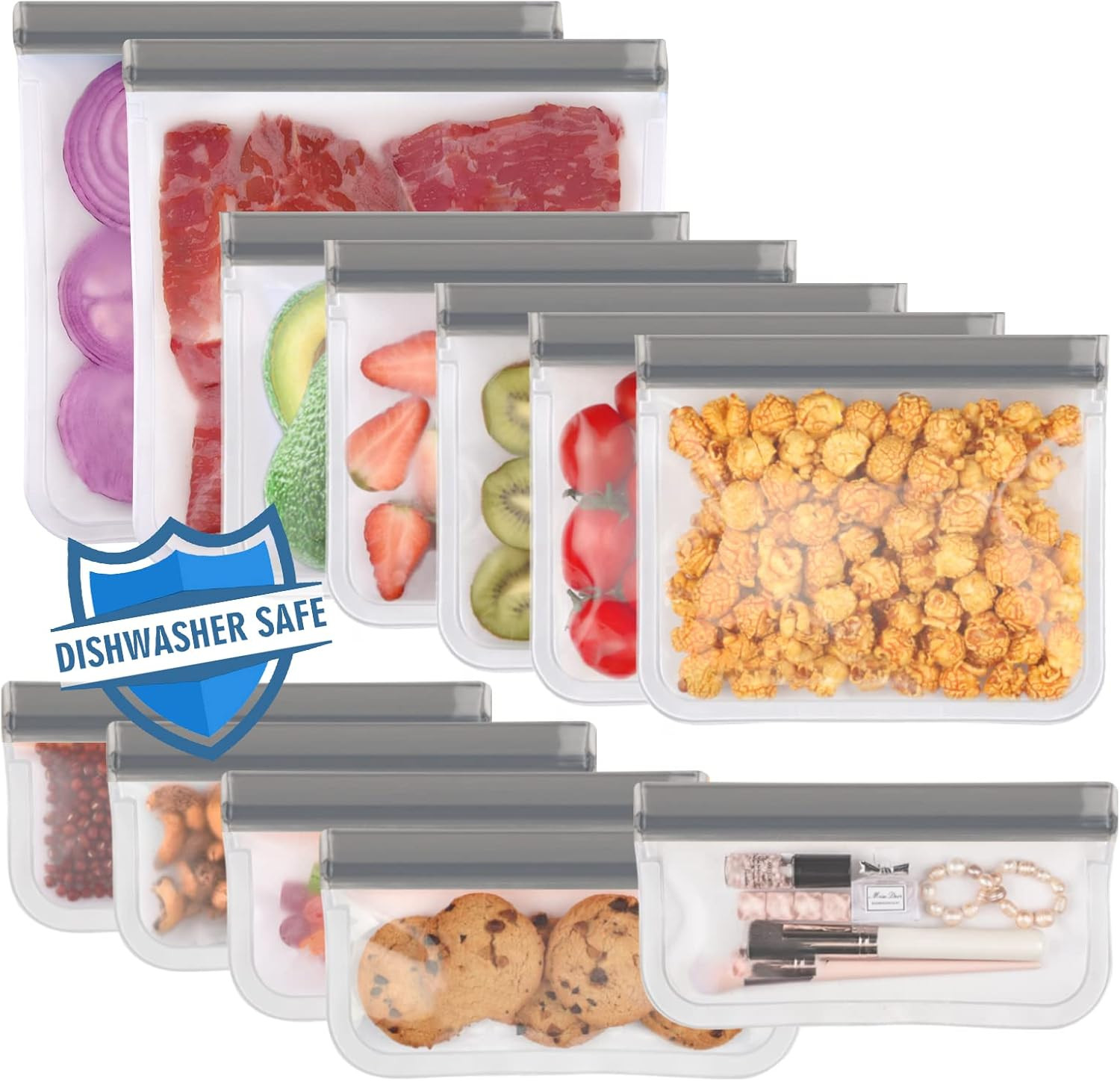 Dishwasher Safe Reusable Ziplock Bags, 12 Pack Reusable ziplock bags silicone(5 Sandwich Bags,5 S... | Amazon (US)