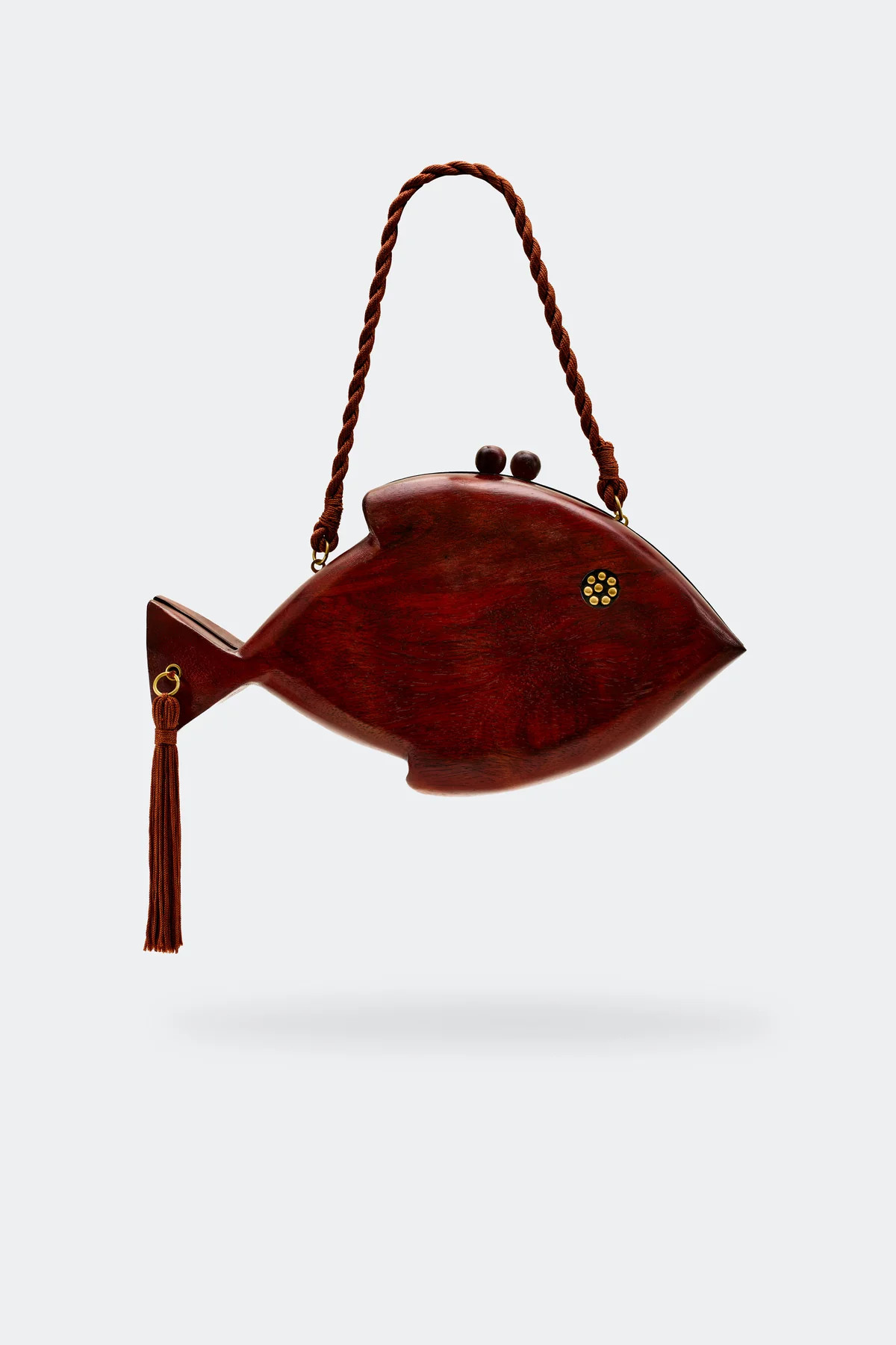 Carved Wooden Fish Clutch in Mahogany Brown | Simon Miller