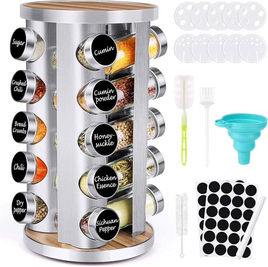 Organizador de estantes de especias con frascos para armario (20 piezas) Organizador giratorio/ro... | Amazon (US)