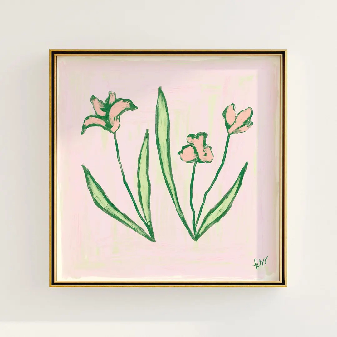 Pink & Green Floral Botanical Print | Grandmillennial Wall Decor | Modern Southern Art | Digital ... | Etsy (US)