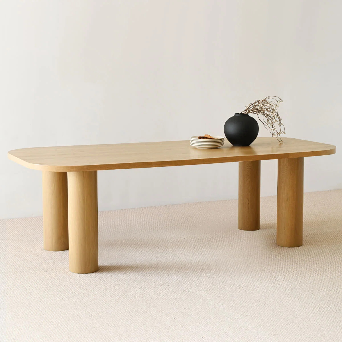 87" Oval Solid Oak Wood Pedestal Dining Table with Sculptural Pillar Legs | Wayfair North America