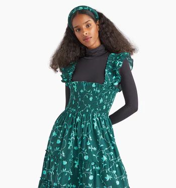 The Ellie Nap Dress - Emerald Botanical Poplin | Hill House Home