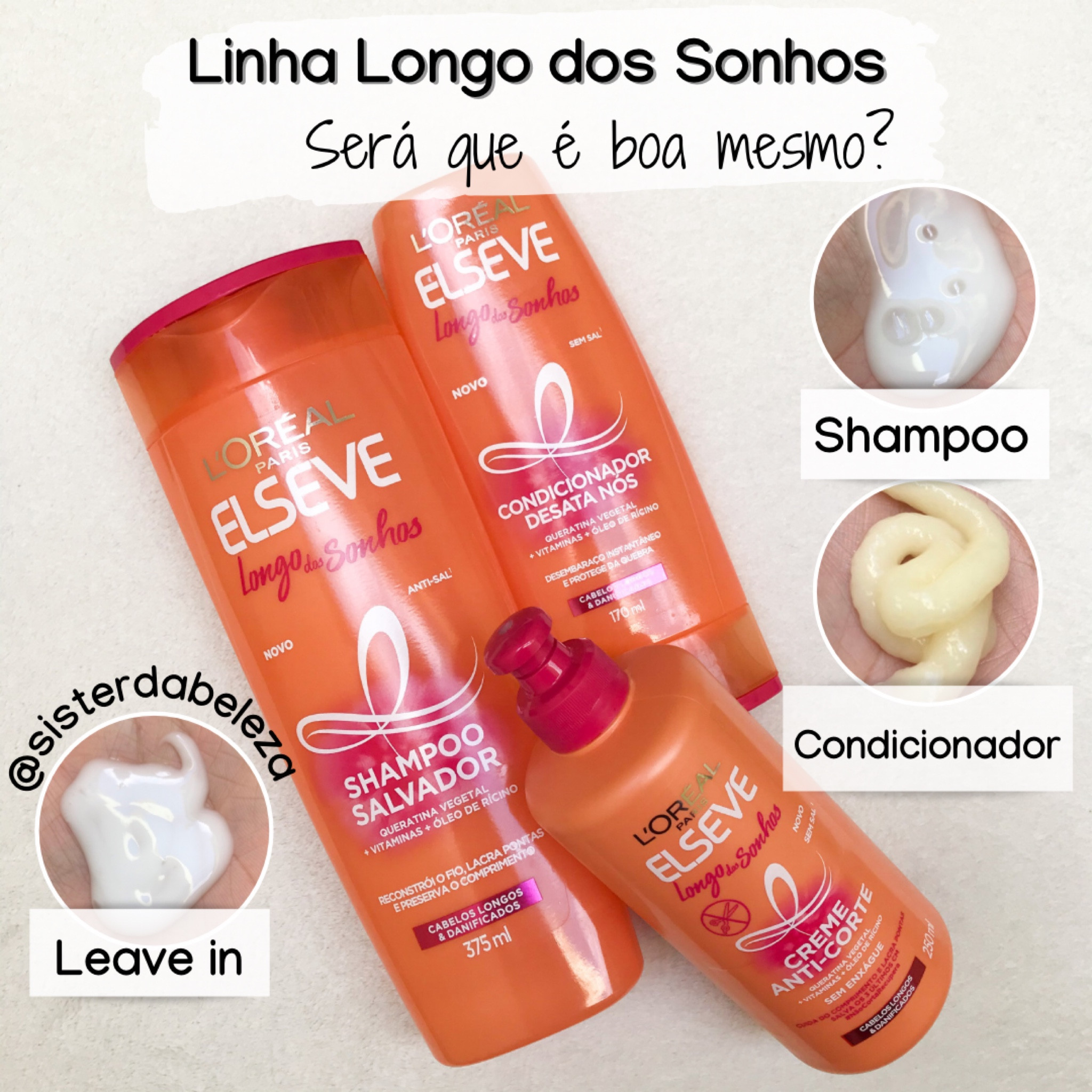 ✨LINHA LONGO DOS SONHOS✨

Oi, gente! 
A primeira resenha chegou 🥰 de um produto queridinho de muita gente, será que é bom mesmo? 

👉🏼O que a marca promete ? 

Para cabelos longos e danificados, com resultados no 1º uso , repara os fios e sela as pontas, para que você diga adeus ao comprimento danificado, salvando os últimos centímetros para evitar o corte.
Com um coquetel de queratina vegetal, vitaminas e óleo de rícino. Preenche e recupera as áreas fragilizadas por toda a extensão do cabelo, da raiz até as pontas. Nutre e protege deixando o cabelo com super macio e com um brilho arrasador. 

✏️Minha opinião 

Essa linha é babado mesmoooo, eu tenho cabelo longo e a uns meses que eu venho usando essa linha e realmente não vejo necessidade de cortar o cabelo, ele realmente cumpre o que promete em melhorar as pontas, após a lavagem ele fica bem macio, deixa brilhoso, essa linha são só elogios, é o meu produtinho queridinho no box, não pode faltar mais, se tornou a minha linha favorita da Elseve. 
O shampoo é perolado, faz bastante espuma e limpa muito bem, o Condicionador tem uma consistência bem grossa, mas ao passar nos fios ele desmaia o cabelo, o leave in não pesa nada no cabelo, tem a consistência mais fluída que o condicionador, e após a finalização o cabelo fica leve e bonito. O cheiro deles são iguais, bem agradável, não incomoda e fica aquele cheirinho de cabelo lavado que a gente ama. É uma linha que serve para todos os tipos de cabelo, pode comprar que você não vai se arrepender nadinha 😉

✅ Muito aprovado 

#LTKbrasil #LTKbeauty #LTKGiftGuide