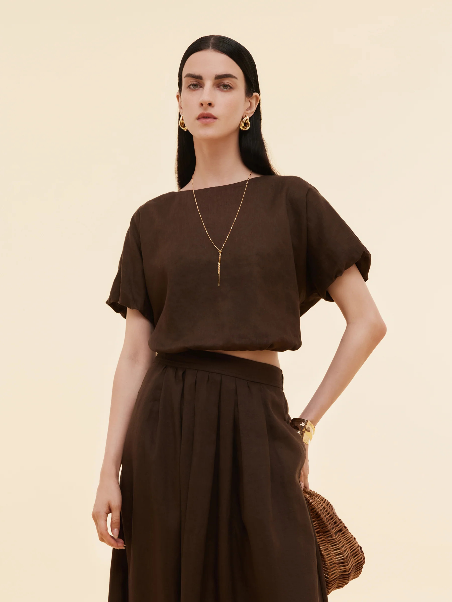 100% Linen Women Bud Sleeve Top | GOELIA