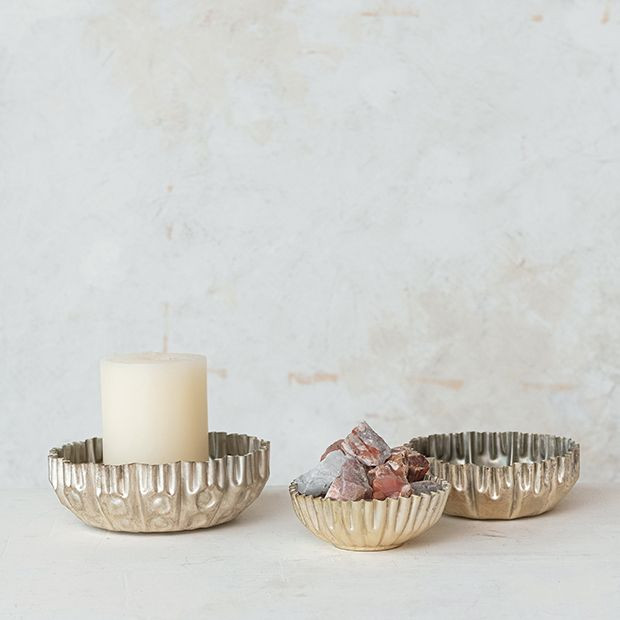 Decorative Fluted Metal Bowls Set of 3 | Antique Farm House