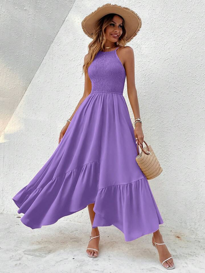 SHEIN VCAY Solid Ruffle Hem Cami Dress | SHEIN