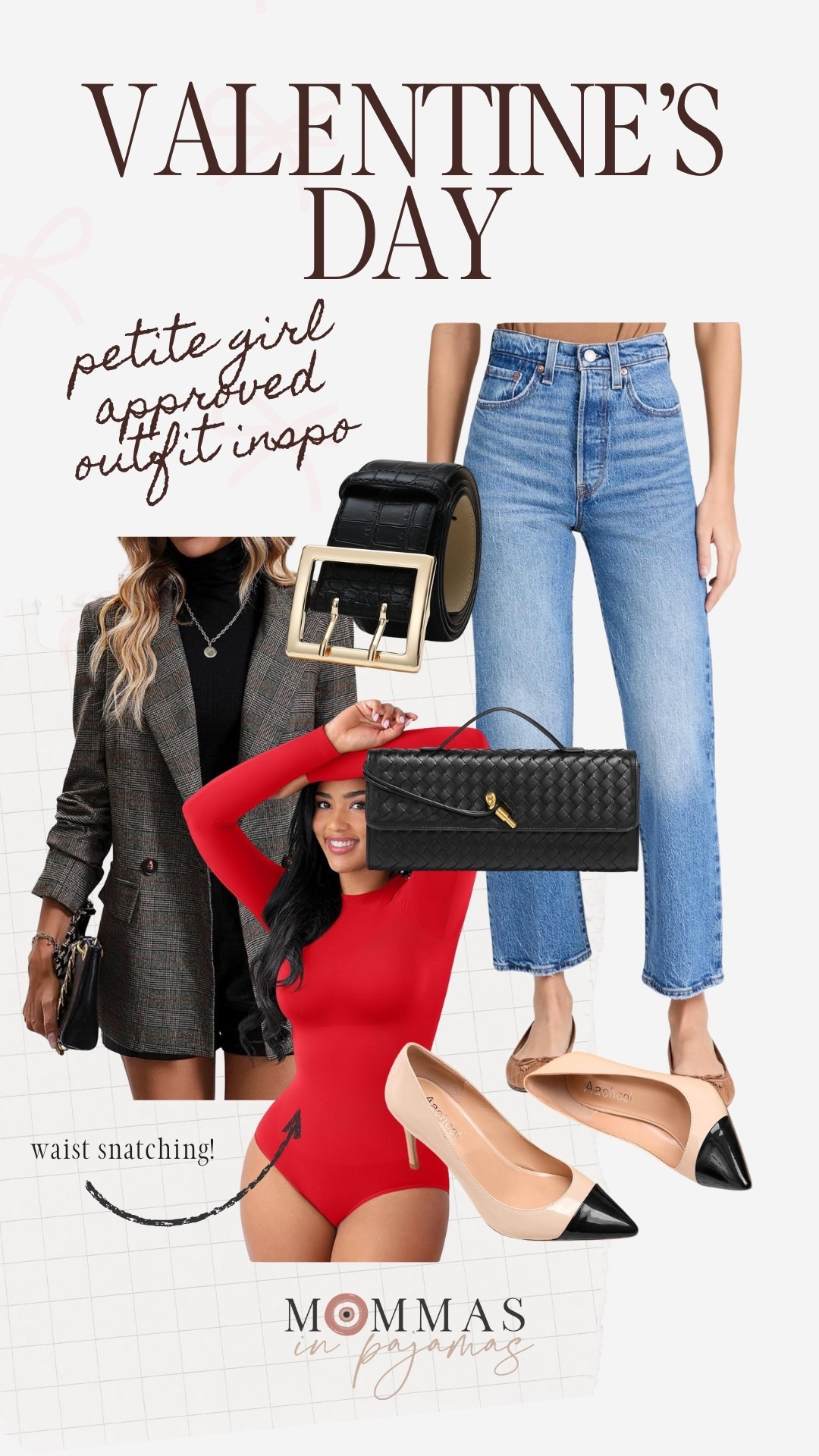 Yes, this red bodysuit is giving all the sexy date night vibes this Valentine’s Day. I love how flattering it is and paired with some of my favorite jeans and oversized  blazer, it’s a look I can wear over and over for date night. These heels have become some of my favorites this year (so comfortable and great quality) and my new black belt with gold accents is adorable! 
Valentine’s Day outfit inspo, date night outfit inspo, moms night out outfit inspo 

#LTKPetite #LTKSeasonal #LTKMidsize