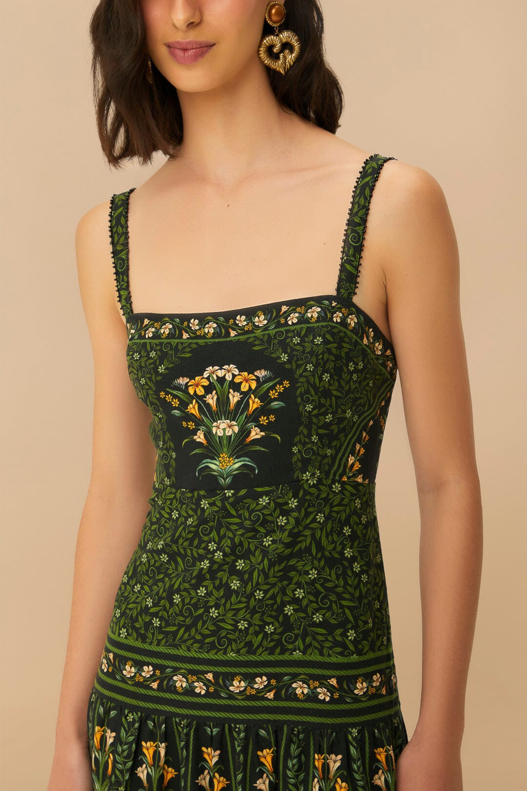 Black Flowers Arch LENZING™ ECOVERO™ Euroflax™ Maxi Dress | FarmRio (US)