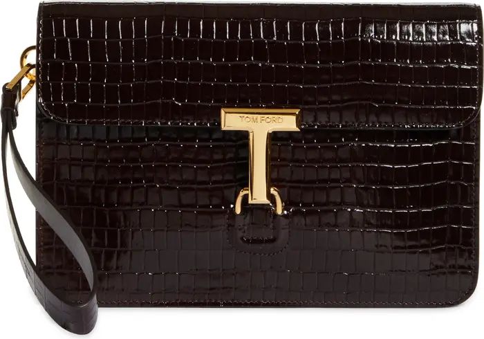 TOM FORD Small T-Clasp Croc Embossed Leather Portfolio | Nordstrom | Nordstrom