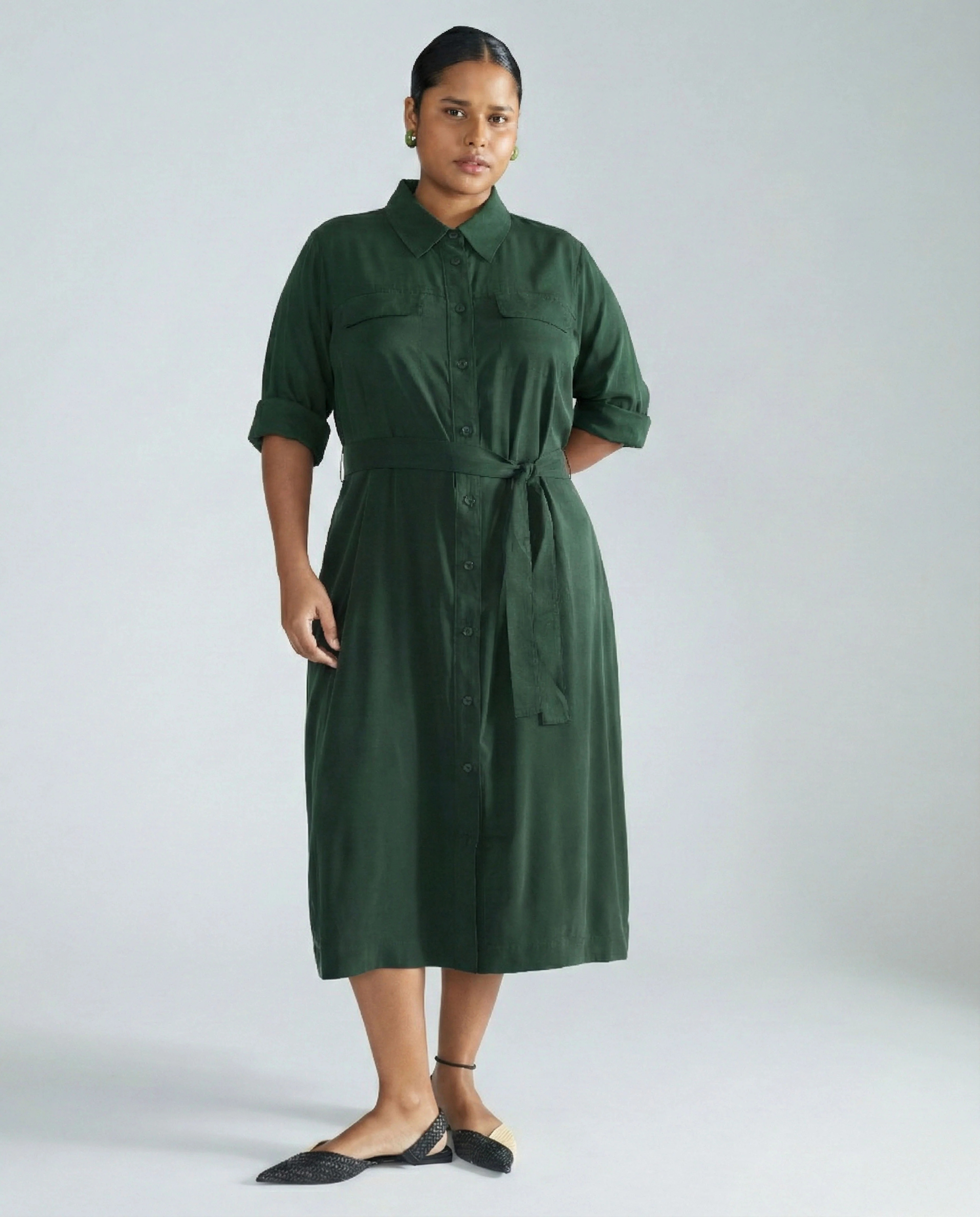 Cooling Stretch Cupro Savannah Dress - Forest Green | Universal Standard