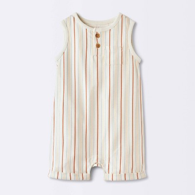 Baby Boys' Striped Henley Tank Romper - Cloud Island™ White Newborn | Target