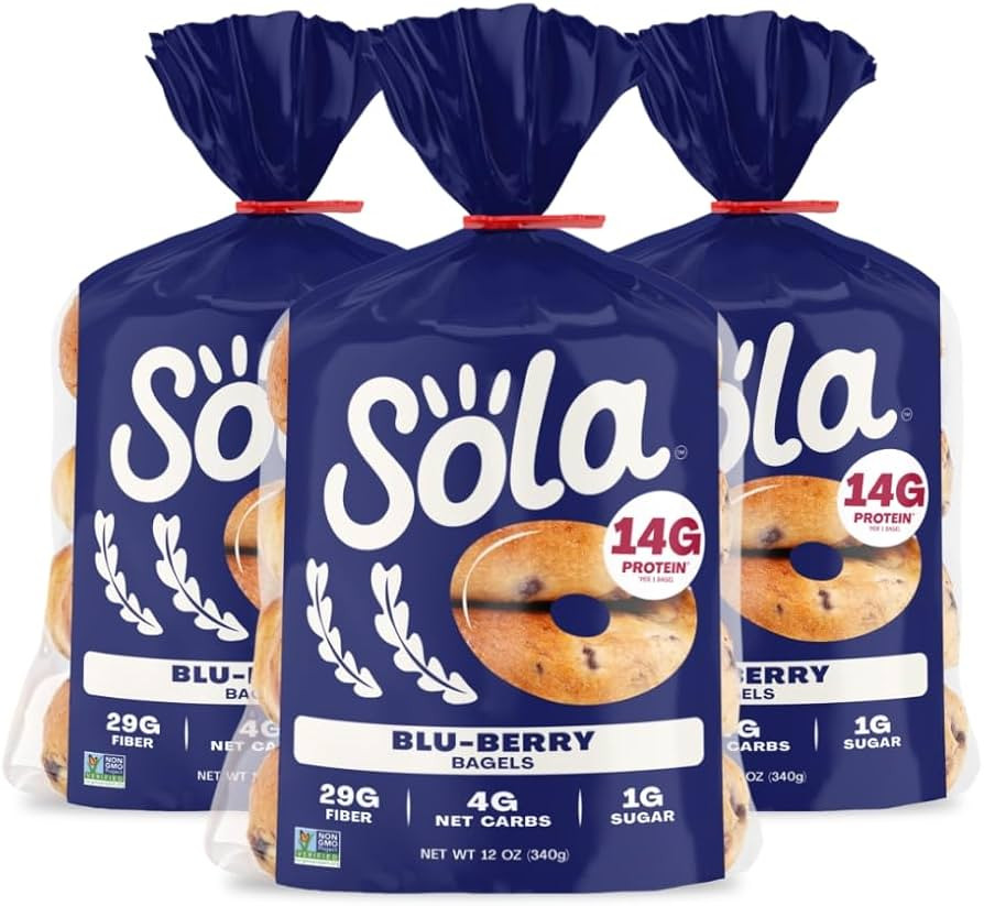 SOLA Low Carb & Keto Friendly Bagels, Blu-berry - 5g Net Carbs & 15g of Protein, No Added Sugar, ... | Amazon (US)